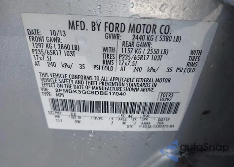 2013 Ford Edge Se from USA, damaged, VIN 2FMDK3GC6DBE17040